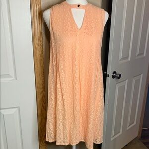 ENTRO Peach Lace Overlay Sleeveless Keyhole Mini Dress Wedding Guest Size Small